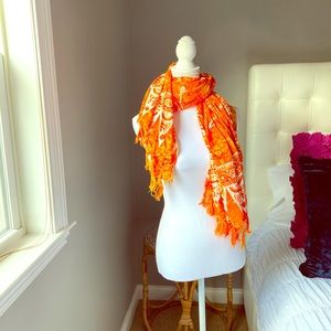 Dolphin Scarf Sarong Wrap Orange/White 56” x 43”